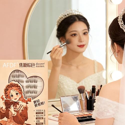 Brown Self Adhesive False Eyelashes 60 Clusters Press On Eyelash LASGOOS Natural Curl 3D Lash Individual 10-12mm Pre-Glued DIY Eyelash Extensions COSPLAY MANGA No Glue/Remover Needed Fake Lashes Idol