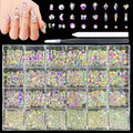 Nail Rhinestones Kit, 18 Types of 900 Special-Shaped Nail AB Diamonds & 3200 Flat-Bottomed Nail Rhinestones, 3D Nail Crystal DIY Gemstones for Nail Art Design