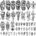 Temporary Tattoos for Adults, 47 Sheets Baroque Religious Flower Skull Designs Fake Tattoos, 17 Half Arm tat and 30 Small temp Tattoos