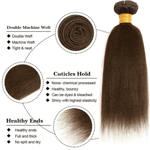 24 24 24 inch Color 4 Bundles Human Hair Brown Yaki Bundles Chocolate Brown Human Hair Bundles Grade 8A Remy Dark Brown Kinky Straight Human Hair Bundles