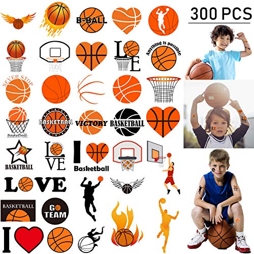 Oringaga 300 Basketball Temporary Tattoos for Kids - Sports/Basketball Birthday Baby Shower Party Supplies Goodie Bag Stuffers Favors Prize Motivational Stickers(24 Sheets)