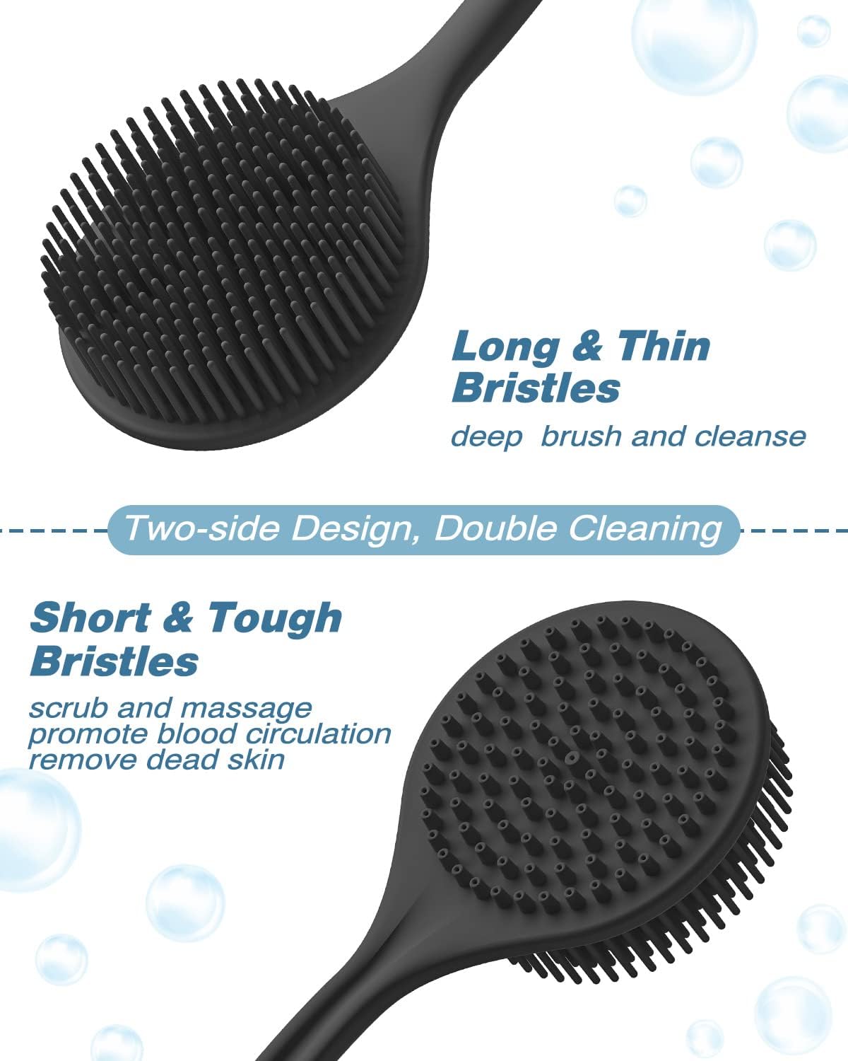 Manmihealth Silicone Back Scrubber (Thick Bristles) & Bath Glove & Face Brush Set(3PCS), Super-Exfoliating & Lathering Body Scrubber, Shower Brush, Face Scrubber Combination, with a Free Hook.(Black)