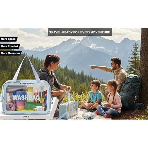 Makeup Cosmetic Bag Travel Organizer ? 3 Piece Set in Blue, PU+PVC Material ? Small, Medium, Large ? Waterproof, Durable & Stylish Toiletry Bags for Women