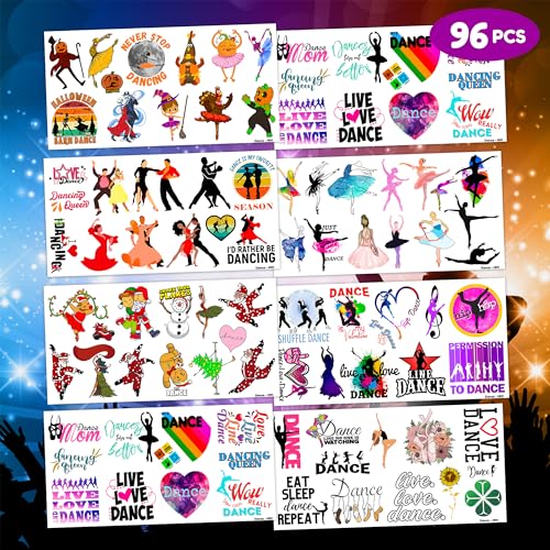 96PCS Dance Dancing Queen Temporary Tattoos Themed Birthday Party Supplies Decorations Favors Decor Ballet Hip Hop Dancer Tattoo Stickers Gifts For Kids Adults Boys Girls Classroom Prizes Carnival