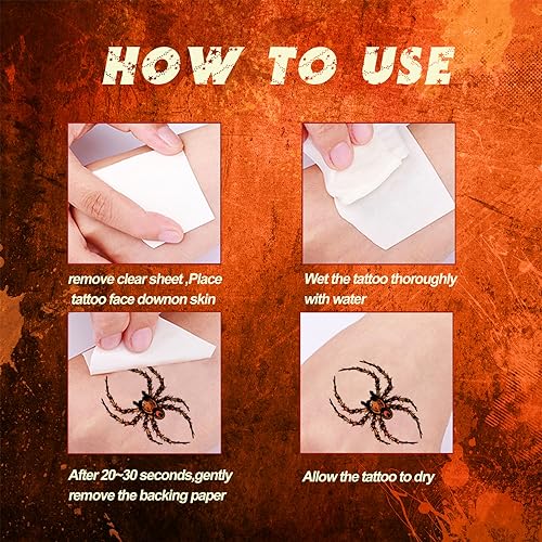 10 Sheets Halloween Spider Web Temporary Tattoos for Adults, Realistic Spider Fake Tattoo Stickers Halloween Cosplay Party Favors, Halloween Gifts Goodie Bag Fillers