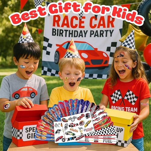 48PCS Race Car Party Set - 24PCS Temporary Tattoos & 24PCS Slap Bracelets - Racing-Themed Birthday Supplies, Baby Shower Gifts, Classroom Rewards & Party Decor for Kids (Boys & Girls)