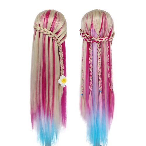 Mannequin Head with Hair, 29'' Training Head Braiding Doll Head for Hair Styling Manikin Cosmetology Mannequin Head Hair Practice Model Head with Clamp Holder(Colorful)