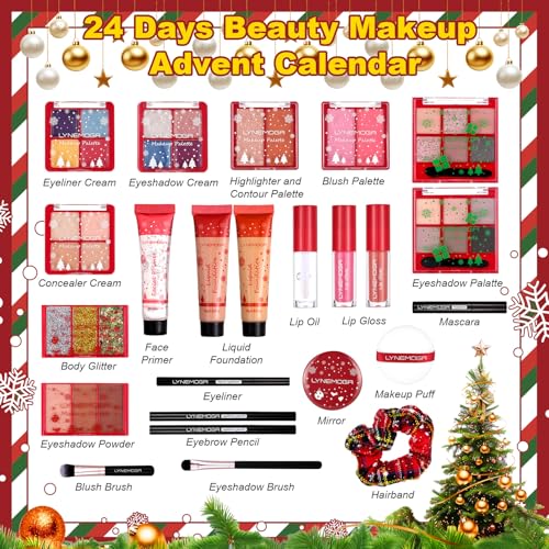 Makeup Advent Calendar 2025 for Women Teen Girls,24 Days Christmas Beauty Make Up Sets for Party Festival, Advent Beauty Calendar 2025 Cosmetics Holiday Surprise Make Up Kits for Women Full Kit