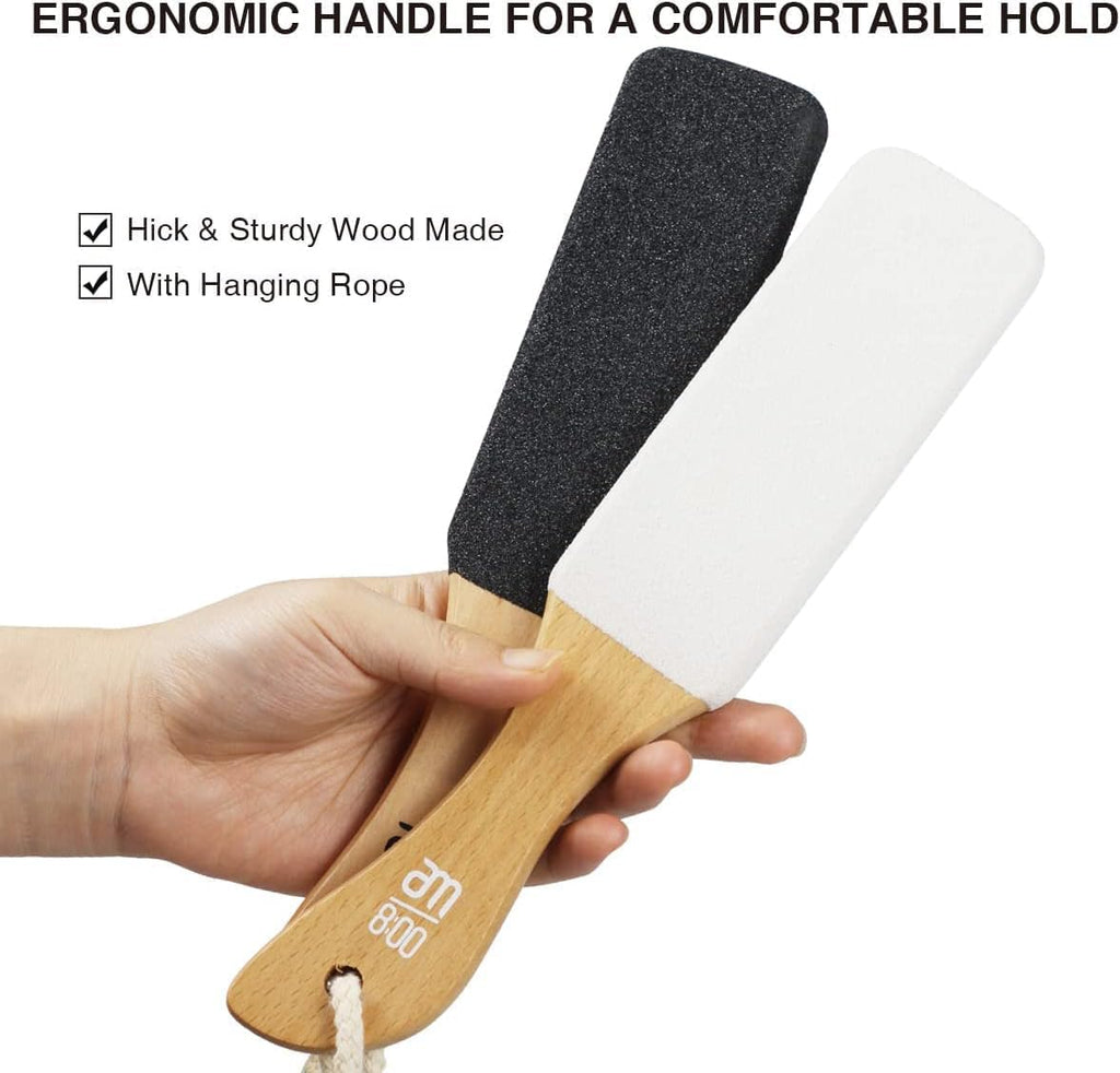 Pumice Stone Foot File (2-Pack), Wooden Handle Foot Scrubber & Callus Remover for Dry, Rough Skin and Corns Pedicure