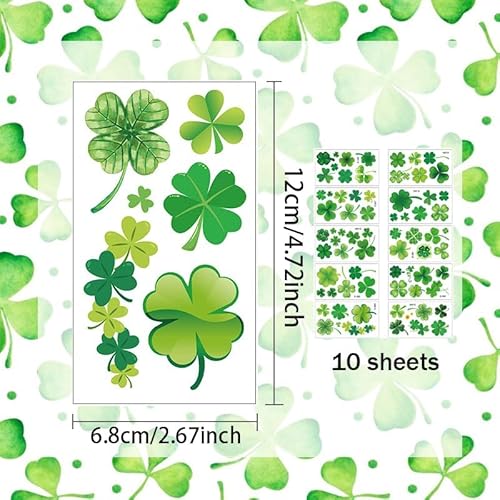 70 Pcs St Patricks Day Tattoos 10 Sheet Shamrock Temporary Tattoos For Adults Irish Party Favor Accessories Makeup Kit£¨St. Patrick's Day£©