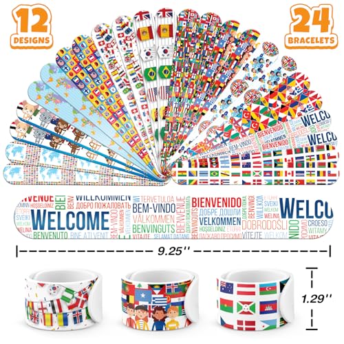 96 PCS World Flag Party Favors ? 72 Pre-Cut Temporary Tattoos & 24 Slap Bracelets for Kids, Multicultural Birthday Supplies & Classroom Rewards