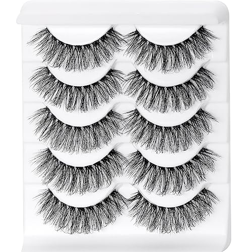 D Curl 8-17mm Cat Eye Faux Mink Lashes, Clear Band, 3D Fluffy Wispy, Semi-dramatic Russian Strip Eyelashes