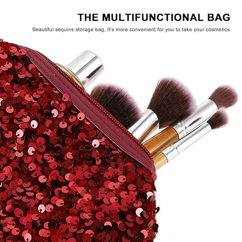 Sequin Square Makeup Bag Portable Cosmetic Pouch Lightweight Travel Toiletry Storage Organizer for Women 7.48X3.93X3.54In