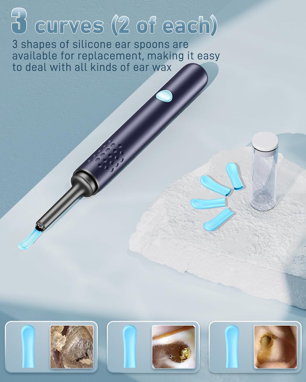 Ear Wax Removal Tool Camera - Ear Cleaner with Camera,1080P Otoscope, Ear Cleaning Tool with 4 Ear Spoon, Ear Camera for iPhone & Android Phones - Blue