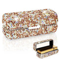 Lipstick Case with Mirror, Rhinestone Crystal Lipstick Organizer for Travel, Portable Bling Diamonds Lip Gloss Storage Holder (Gold)
