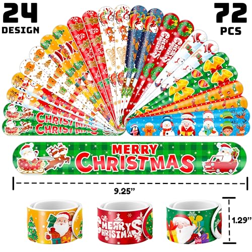 Christmas Party Set (144PCS) | 72 Temporary Tattoos & 72 Slap Bracelets | Fantasy Merry Xmas Party Favors, Stocking Stuffers, Classroom Gifts & Holiday Decorations for Kids