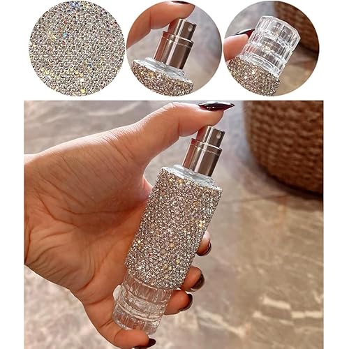 Luxury Rhinestone 30ML Refillable Perfume Bottle ? High-End Portable Large Capacity Glass Spray Bottle with Aluminum Atomizer (Silver)
