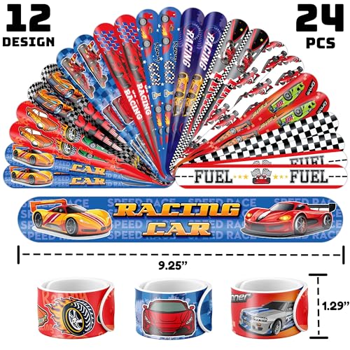 48PCS Race Car Party Set - 24PCS Temporary Tattoos & 24PCS Slap Bracelets - Racing-Themed Birthday Supplies, Baby Shower Gifts, Classroom Rewards & Party Decor for Kids (Boys & Girls)
