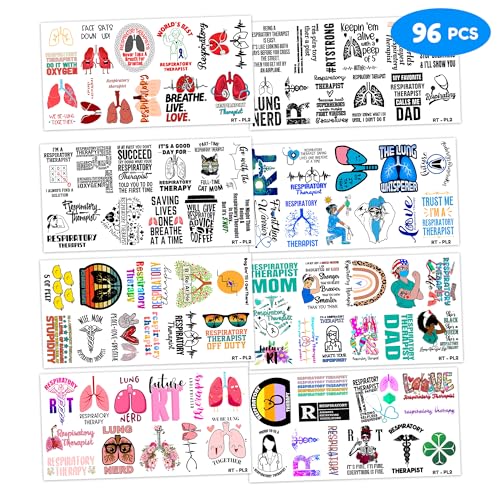 (96PCS) Best Respiratory Therapist Care Week Temporary Tattoos Birthday Themed Party Supplies Decorations Favors Cute Funny Lung Nerd Stickers Tattoo Gifts for Kids Girls Boys Women Decor Class Reward