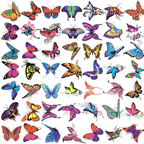 50 Sheets Butterfly Temporary Tattoos for Women Girls Kids - Colorful Body Art 3D Fake Tattoos, Butterfly Party Favors
