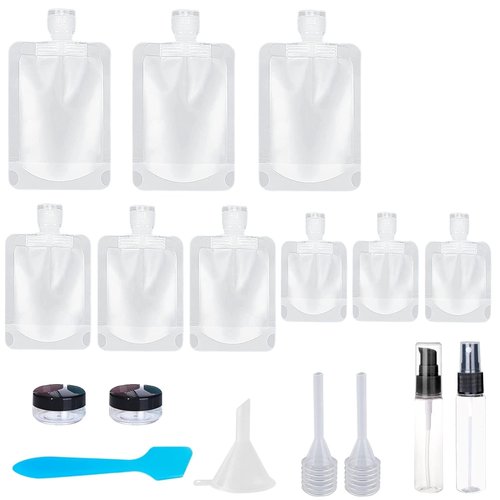 17 Pack Travel Pouches for Toiletries,TSA Approved,Travel Size Portable Containers,Stand Up Pouch,Refillable Travel Accessories for Shampoo Conditioner Lotion Soap Liquids (B-17pcs)