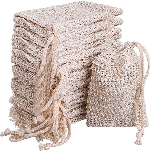 15 Pieces Soap Saver Bag Exfoliating Soap Pouch Sisal Mesh Bag Drawstring
