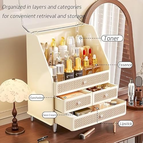 Large Cosmetic Storage Box Dustproof And Waterproof. Display Case with Drawers Countertop Vanity Organizer for Skincare, Lipsticks, Perfume ? Bathroom Cosmetic Storage Display Box (White)