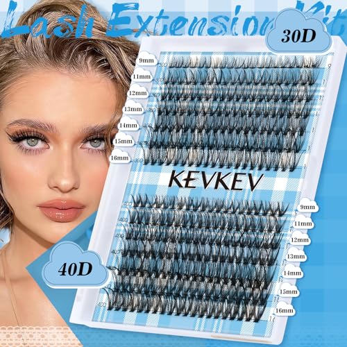 Lash Clusters Kit 280 Pcs Volume Eyelash Clusters 30D+40D D Curl Lash Extension Kit 9-16mm Individual Lashes Thin Band,With Lash Bond and Seal Tweezers For Self Use(30D+40D,9-16mm)