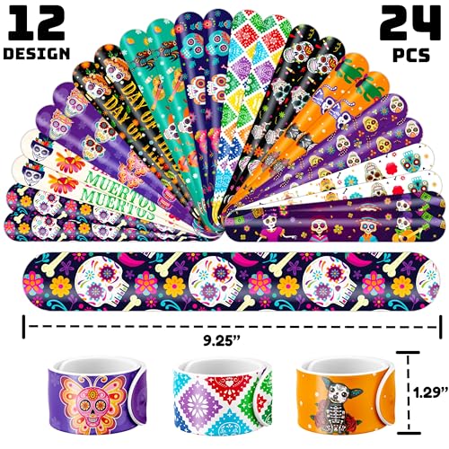 72PCS Day of the Dead Party Set | 48PCS Temporary Tattoos & 24PCS Slap Bracelets Fun D?a de los Muertos Birthday Supplies, Baby Shower Gifts, Classroom Rewards & Party Decor for Kids