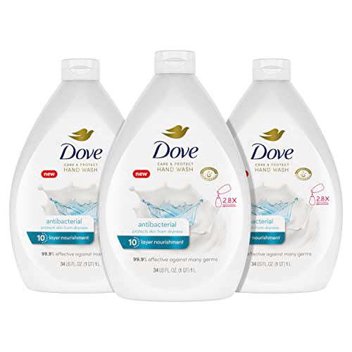 Dove Antibacterial Hand Wash Care & Protect Pack of 3 Protects Skin from Dryness & Advanced Care Hand Wash Deep Moisture 4 Count for Soft, Smooth Skin