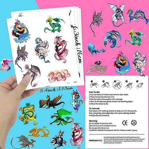 Dragon Temporary Tattoos Dragon Party favors for Adults, 20 Sheets 144 Pieces Dragon Tattoos Stickers Party Supplies Dragon Birthday Party Favors, Goodie Bag Fillers