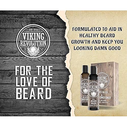 Viking Revolution Beard Shampoo and Conditioner Set - Top-tier Beard Care Kit with Argan & Jojoba Oils for Healthy Beard Growth, No Itching or Irritation, Rich Lather, Eucalyptus Scent (10 oz)
