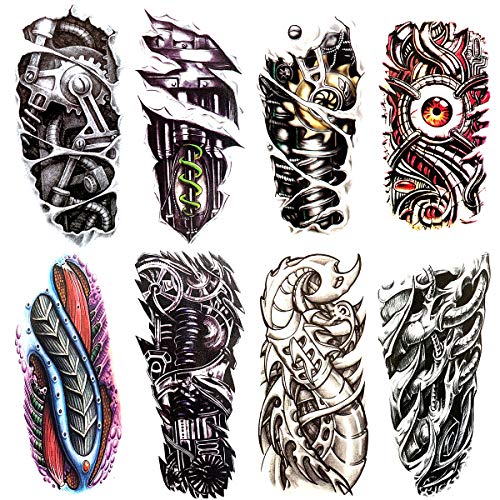 8 Pieces Large 3D Mechanical Parts Gear Arm Eyeball Muscle Body Art Temporary Tattoo
