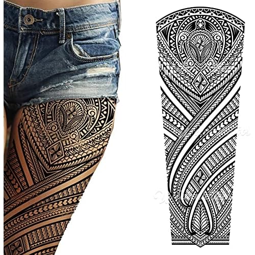 2 x Temporary tattoo turtles stick on black maori tribal body art sticker transfer for arms shoulder Aztec Polynesian Samoan Hawaiian for adult men and women luau party fancy dress