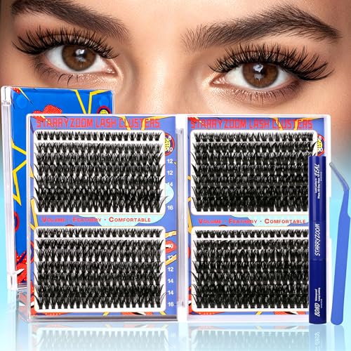Lash Clusters Kit Wispy Natural Volume 60D+80D Cluster Eyelash Extensions D-Curl 532Pcs DIY Individual Fake Eye Lashes 8-16MM Mixed with Bond Seal Tweezers