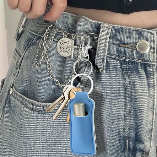 Chapstick Holder Keychain Lip Gloss Holder Keychain Cute Lip Balm Sleeve Pouch Lipstick Holder Keychain 6 PCS