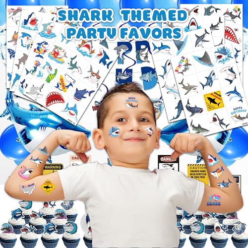 96 PCS Shark Pre-Cut Temporary Tattoos for Kids | Super Cute Shark Themed Birthday Party Favors, Supplies, Decorations, Cute Ocean Animal Tattoo Stickers (Multiple)