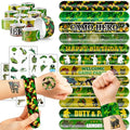 72PCS Military Party Favors 24PCS Pre-cut Tattoos Sticker 24PCS Slap Bracelets Perfect for Themed Birthday Baby Showers or Classroom Rewards Ideal Decor and Gifts for Girls and Boys