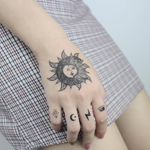 9 Sheets Women Hand Back Red Rose Black Flower Sun Moon Butterfly Totem Temporary Tattoo Stickers