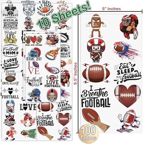 Football Temporary Tattoos | 100 Game Day Temporary Tattoos | Football Party Tattoos | Big Game Party Props | Football Party Decorations | Football Characters, Slogans and More Party Tattoos | BASHOUT