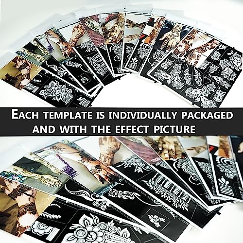10 Sheets Henna Tattoo Stencils 10 Pair Arm Hand Tattoo Template Temporary Indian Arabian Glitter Airbrush Tattoo Stickers for Face Body Paint DIY (Black)