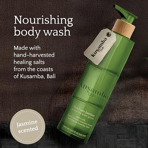 SeaFoam Jasmine Moisturizing Body Wash 12oz, Hydrating Cleanser with Carrot Root Extract and Bali Sea Water For Everyday Self-Care, Salt, Kusamba by QUR