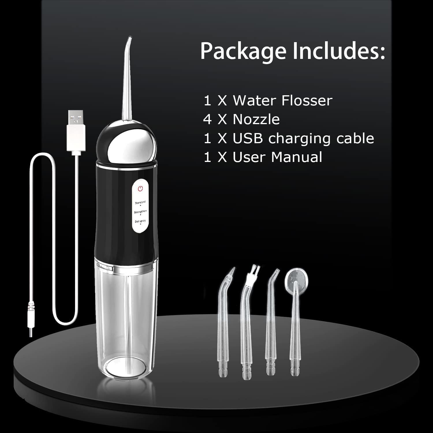 Water-Flosser-Cordless-Teeth-Cleaner Somall Water Dental Flosser with 3 Modes 4 Jets Rechargeable Dental Oral Irrigator for Home Travel (Premium Black)