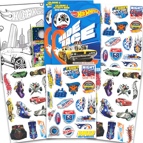 Hot Wheels Tattoos Party Favors - Hot Wheels Temporary Tattoos for Kids Bundle Includes 50+ Temporary Tattoos for Boys Plus Door Hanger | Hot Wheels Party Supplies