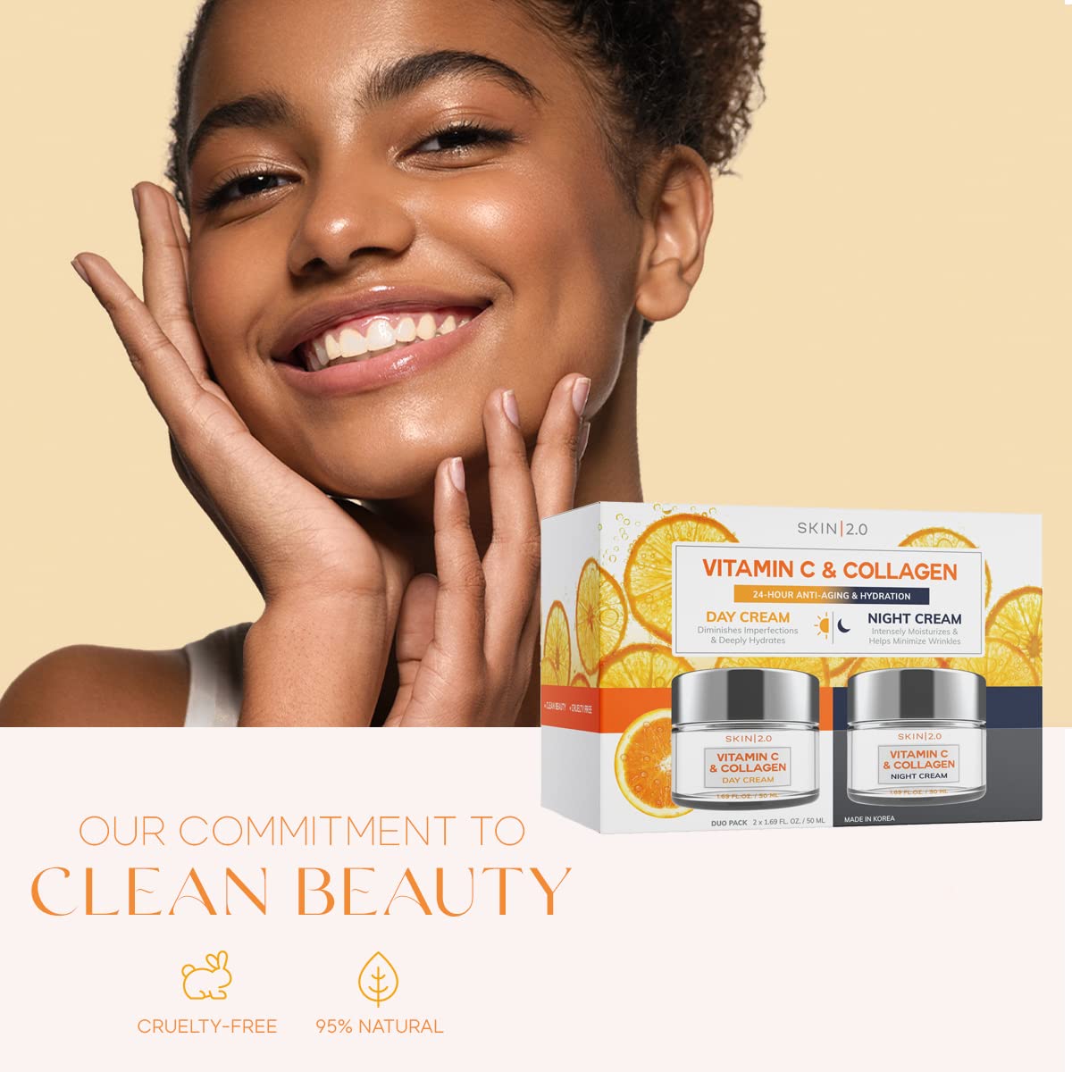 Vitamin C & Collagen Face Moisturizer - Dermatologist Tested, Anti-Aging, Skin Tightening - Brightening, Clean Beauty, Cruelty-Free, Korean Skincare for All Skin Types - 1.69 Fl oz