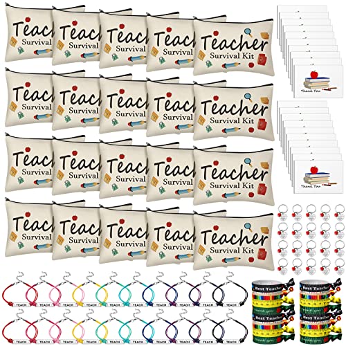 Amylove 20 Sets Christmas Teacher Gifts Bulk, Teacher Makeup Bags, Bracelets, Hair Ties, Cards, Keychains Xmas Stocking Stuffers Valentine's Day Appreciation Gifts