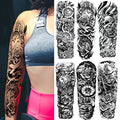 6 Sheets Large Flower Temporary Tattoo Sleeves for Women, Realistic Clock and Rose Design, Fake Sleeve Tattoos for Cosplay, Halloween, and Festivals
