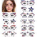 HOWAF 4th of July Face Tattoo Stickers, 10Pcs USA Independence Day Facial Makeup Stickers, Patriotic Fake Tattoos, Waterproof, Red, White, Blue