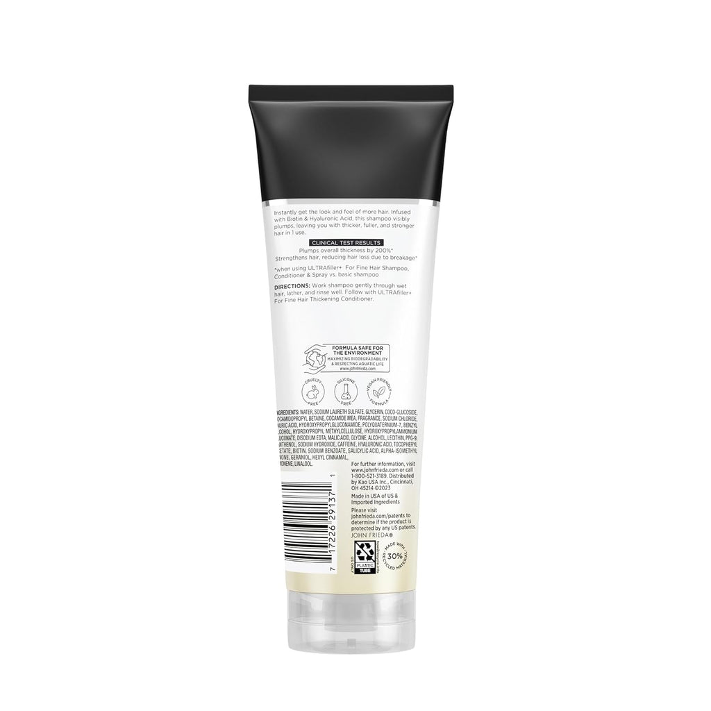 John Frieda ULTRAfiller+ Thickening Shampoo, Strengthening Shampoo for Damaged or Thin Hair, Infused with Biotin and Hyaluronic Acid to Strengthen Hair for Thicker Fuller Results, 8.3 Oz