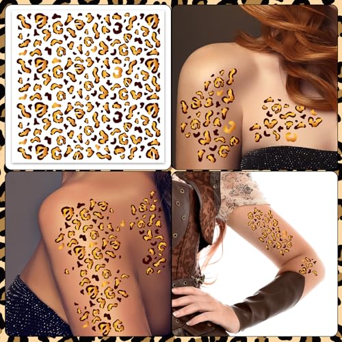 HOWAF 4 Sheets Leopard Face Tattoos, Cheetah Full Face Tattoos Stickers, Leopard Frint Temporary Tattoos for Carnival Party Halloween Costume Makeup Accessories, Cheetah Fake Tattoos Sheets